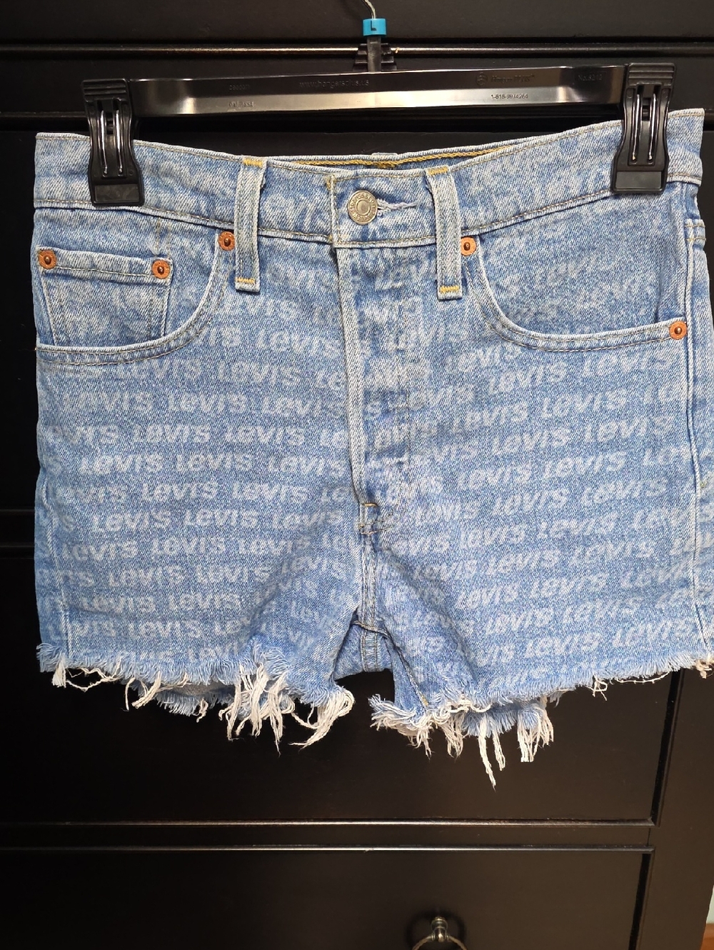Levi's 501 Logo Print High Rise Cut Off Denim Jean Shorts - Size 25